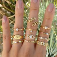 Zinc Alloy Ring Set, finger ring, plated, eleven pieces & fashion jewelry & with rhinestone, golden 