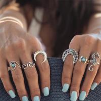 Zinc Alloy Ring Set, finger ring, with turquoise, plated, 6 pieces & fashion jewelry 