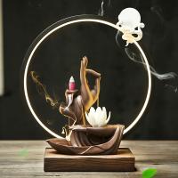 Incense Smoke Flow Backflow Holder Ceramic Incense Burner, Porcelain, plated, with LED light & fashion jewelry 