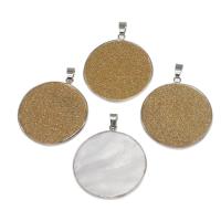Natural Freshwater Shell Pendants, with Stainless Steel, Round, silver color plated 