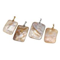 Brass Shell Pendants, Pearl Shell, with Brass & Stainless Steel, Square, silver color plated 