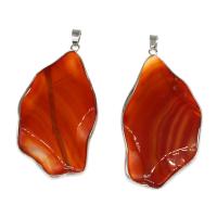 Red Agate Pendants, with Stainless Steel, irregular, silver color plated 