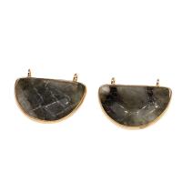 Labradorite Pendants, with Brass, irregular, gold color plated, double-hole 