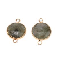 Gemstone Connector, Labradorite, with Brass, Round, gold color plated, 1/1 loop Approx 2mm 