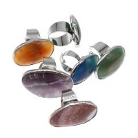 Agate Finger Ring, with Stainless Steel, Ellipse, silver color plated 