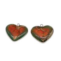 Unakite Pendants, with Brass, Heart, gold color plated, nickel, lead & cadmium free 