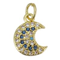 Cubique Pendentif en laiton zircon pavent, lune, bijoux de mode & pavé de micro zircon & pour femme, Or Environ 3.5mm, Vendu par PC