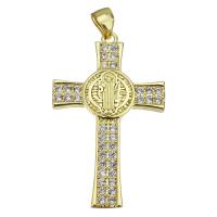 Cubic Zirconia Micro Pave Brass Pendant, Cross, fashion jewelry & micro pave cubic zirconia & for woman, gold Approx 3.5mm [