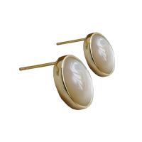Freshwater Shell Earring, Copper Alloy, with Shell, fashion jewelry, golden, 13.5mm 