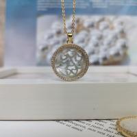Natural Freshwater Shell Pendants, Copper Alloy, with Cubic Zirconia & Shell, Round, fashion jewelry & DIY, golden, 21.7mm 