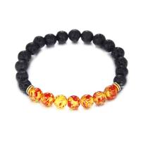 Lava Bead Bracelet, with Amber & Resin & Zinc Alloy, plated, fashion jewelry 