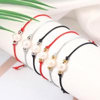 Polyester Cord Bracelet, with Plastic Pearl & Stainless Steel, plated, Adjustable & fashion jewelry & DIY 180mm 