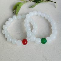 Gemstone Bracelets, White Chalcedony, with Green Agate & Red Agate, plated, fashion jewelry & elastic, multi-colored 