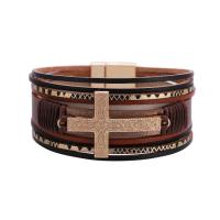 PU Leather Cord Bracelets, Brass, with PU Leather, fashion jewelry & multilayer & Unisex 19.5CM 