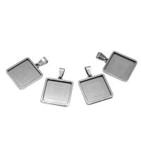 Stainless Steel Pendant Open Back Setting, Square, silver color plated 