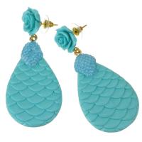 Zinc Alloy Rhinestone Drop Earring, Rhinestone Clay Pave, with Resin & Zinc Alloy, Teardrop, for woman, blue, 66mm 