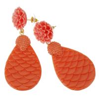 Zinc Alloy Rhinestone Drop Earring, Rhinestone Clay Pave, with Resin, Teardrop, for woman, reddish orange, 68mm 