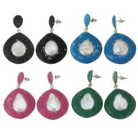 Freshwater Pearl Drop Earring, Rhinestone Clay Pave, with pearl & Zinc Alloy, for woman 55mm 