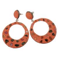 Zinc Alloy Rhinestone Drop Earring, Rhinestone Clay Pave, with Zinc Alloy, for woman & hollow, reddish orange, 60mm 