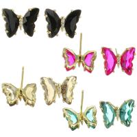 Цирконий Микро вымощает латунь Серьги, Латунь, бабочка, ювелирные изделия моды & инкрустированное микро кубического циркония & Женский, Много цветов для выбора 0.8mm, продается Пара