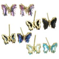 Цирконий Микро вымощает латунь Серьги, Латунь, бабочка, ювелирные изделия моды & инкрустированное микро кубического циркония & Женский, Много цветов для выбора 0.8mm, продается Пара