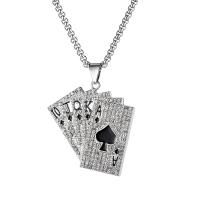 Titanium Steel Jewelry Necklace, Zinc Alloy, with Titanium Steel, Poker, fashion jewelry & micro pave cubic zirconia & for man, 41mm .35 Inch 