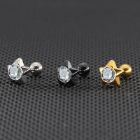 Titanium Steel Stud Earring, with Cubic Zirconia, plated, fashion jewelry & Unisex 