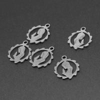 Stainless Steel Pendants, Round, silver color plated 