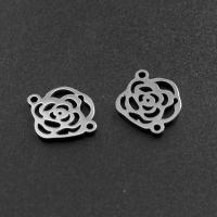 Stainless Steel Charm Connector, Flower, silver color plated, 1/1 loop 