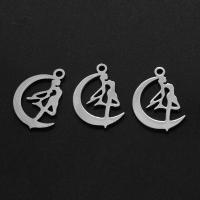 Stainless Steel Pendants, Moon, silver color plated 
