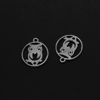 Stainless Steel Jewelry Charm, Round, silver color plated 