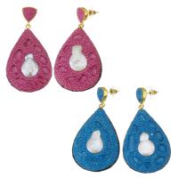 Freshwater Pearl Drop Earring, Rhinestone Clay Pave, with pearl & Zinc Alloy, for woman 65mm 