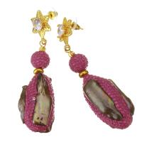 Süßwasser Perle Tropfen Ohrring, Ton, mit Perlen & Zinklegierung, für Frau, rosarot, 69mm,20x51mm, verkauft von Paar