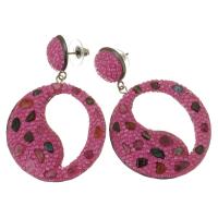 Zinc Alloy Rhinestone Drop Earring, Rhinestone Clay Pave, with Zinc Alloy, for woman & hollow, rose pink, 57mm 