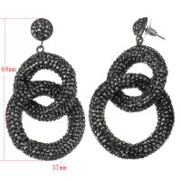 Zinc Alloy Rhinestone Drop Earring, Rhinestone Clay Pave, with Zinc Alloy, for woman & hollow, Jet, 68mm,37mm 