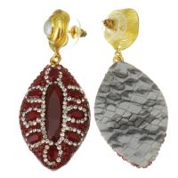 Freshwater Pearl Drop Earring, Rhinestone Clay Pave, with pearl & Zinc Alloy, for woman & with rhinestone, red, 59mm 