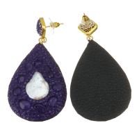 Freshwater Pearl Drop Earring, Rhinestone Clay Pave, with pearl & Zinc Alloy, for woman, purple, 67mm 