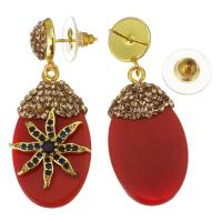 Zinc Alloy Rhinestone Drop Earring, Rhinestone Clay Pave, with Gemstone & Zinc Alloy, for woman & with rhinestone, red, 43mm 