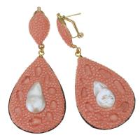 Zinc Alloy Rhinestone Drop Earring, Rhinestone Clay Pave, with Zinc Alloy, for woman, pink, 78mm 