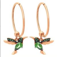 Huggie Hoop Drop Earring, Zinc Alloy, Bird, gold color plated, for woman & with rhinestone 30mm 