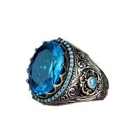 Turquoise Zinc Alloy Finger Ring, with turquoise & for woman & with rhinestone, blue, 21mm 