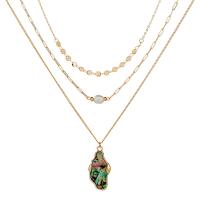 Fashion Multi Layer Necklace, Zinc Alloy, with Abalone Shell & Plastic Pearl, plated, fashion jewelry, gold 