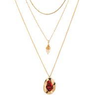 Mode-Multi-Layer-Halskette, Zinklegierung, mit Koralle & Kunststoff Perlen, plattiert, Modeschmuck, Goldfarbe, verkauft von Strang