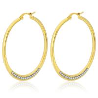 Titanium Steel Hoop Earring, plated, micro pave cubic zirconia & for woman 45mm 