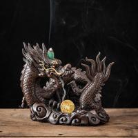 Incense Smoke Flow Backflow Holder Ceramic Incense Burner, Resin, Dragon, plated, for home and office & durable & with LED light 