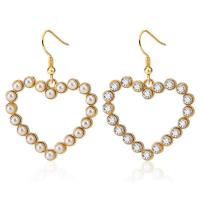 Brass Drop Earring, with Cubic Zirconia & Plastic Pearl, plated, fashion jewelry & for woman 