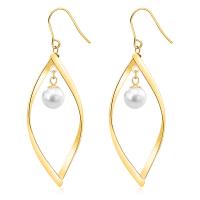 Titanium Steel Drop Earring, with Cubic Zirconia & Plastic Pearl, plated, fashion jewelry & for woman 50mm 
