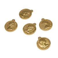 Stainless Steel Pendants, Round, gold color plated 