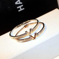 Rhinestone Zinc Alloy Bangle, Letter V, plated, for woman & with rhinestone 60mm 