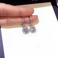 Zinc Alloy Rhinestone Drop Earring, sterling silver post pin, Round, silver color plated, for woman & with rhinestone 